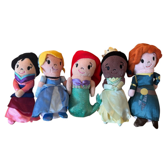 5 Disney Princess Plushies (Mulan, Cinderella, Ariel, Tiana, Merida)